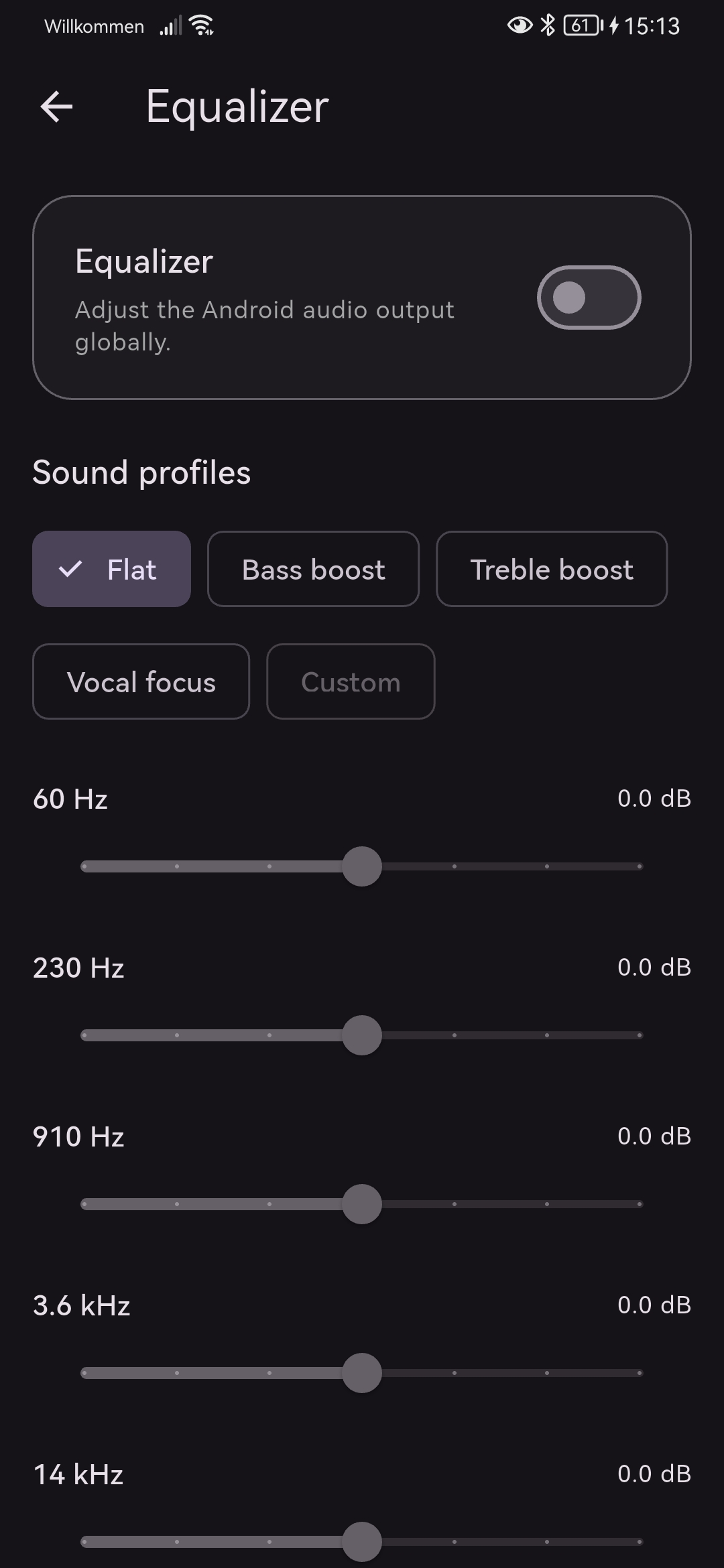 Equalizer screen