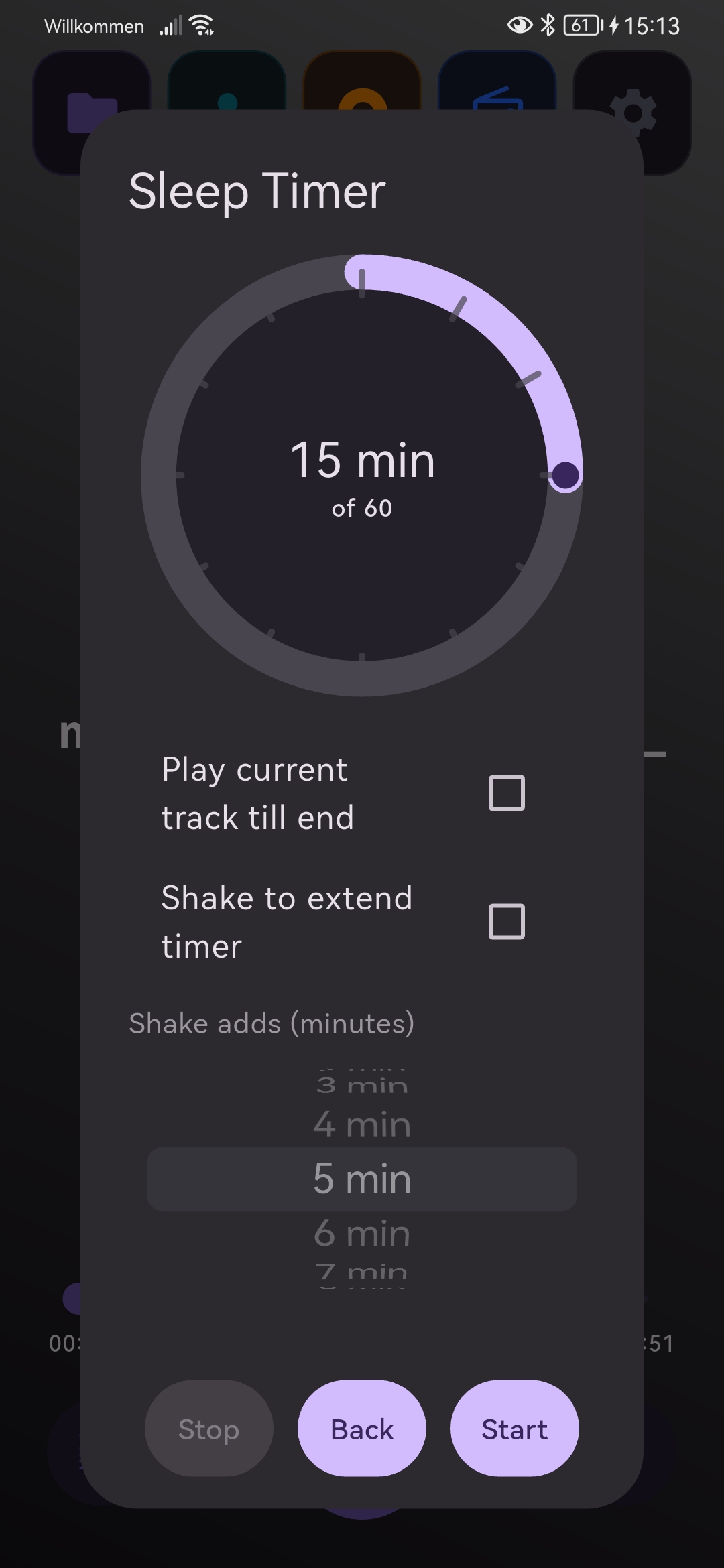 Sleep timer dialog